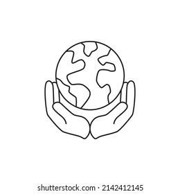 globe earth in hand icon line style icon, style isolated on white background