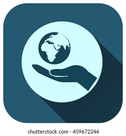 Globe earth with hand icon, vector logo for your design, symbol, application, website, UI