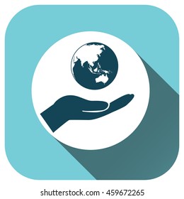 Globe earth with hand icon, vector logo for your design, symbol, application, website, UI