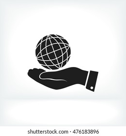 globe Earth with hand icon, vector best flat icon, EPS