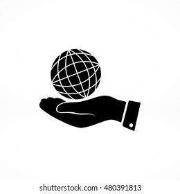 globe Earth with hand icon, vector best flat icon, EPS