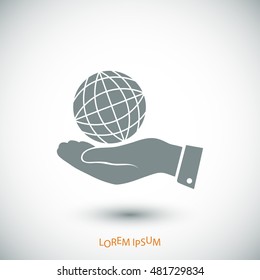 globe Earth with hand icon, vector best flat icon, EPS