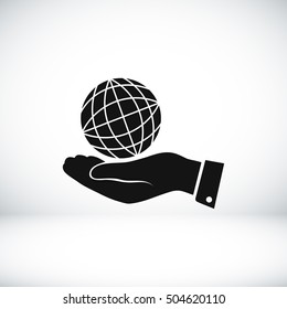 globe Earth with hand icon, vector best flat icon, EPS