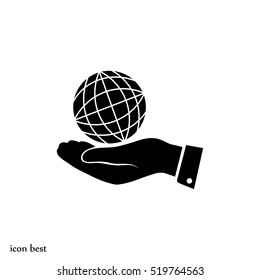 globe Earth with hand icon, vector best flat icon, EPS