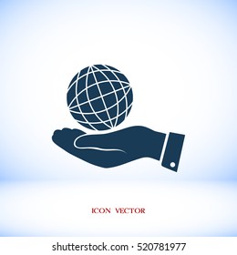 globe Earth with hand icon, vector best flat icon, EPS
