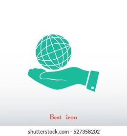 globe Earth with hand icon, vector best flat icon, EPS