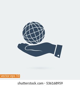 globe Earth with hand icon, vector best flat icon, EPS