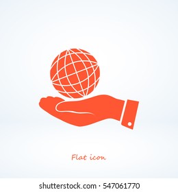 globe Earth with hand icon, vector best flat icon, EPS