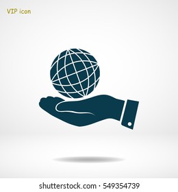 globe Earth with hand icon, vector best flat icon, EPS