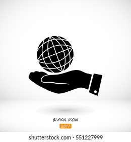 globe Earth with hand icon, vector best flat icon, EPS
