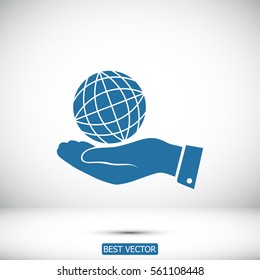 globe Earth with hand icon, vector best flat icon, EPS