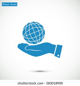 globe Earth with hand icon, vector best flat icon, EPS