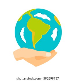 Globe earth in hand icon vector illustration.