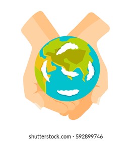 Globe earth in hand icon vector illustration.