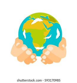 Globe earth in hand icon vector illustration.