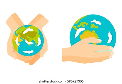 Globe earth in hand icon vector illustration.
