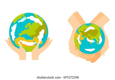 Globe earth in hand icon vector illustration.