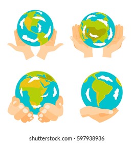 Globe earth in hand icon vector illustration.