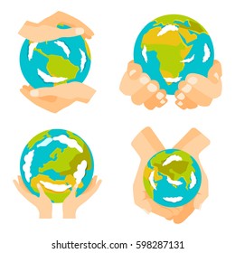 Globe earth in hand icon vector illustration.