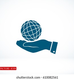 globe Earth with hand icon, vector best flat icon, EPS