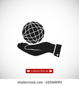 globe Earth with hand icon, vector best flat icon, EPS