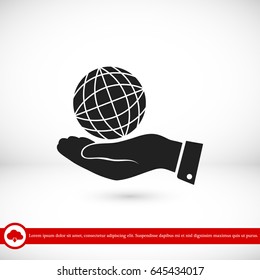 globe Earth with hand icon, vector best flat icon, EPS