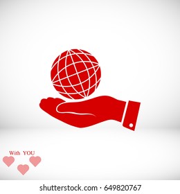 globe Earth with hand icon, vector best flat icon, EPS