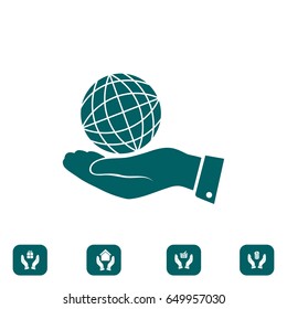 globe Earth with hand icon, vector best flat icon, EPS