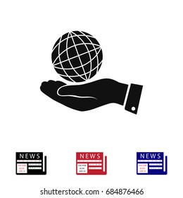 globe Earth with hand icon, vector best flat icon, EPS