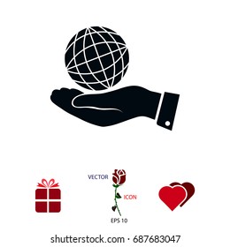 globe Earth with hand icon, vector best flat icon, EPS