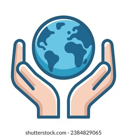 Globe Earth in hands icon. Hands holding the shape of the planet . Symbol of caring of the environment. Vector illustration