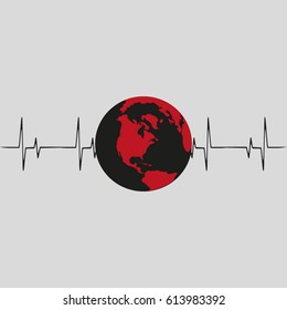 Globe Earth with Heartbeat sign