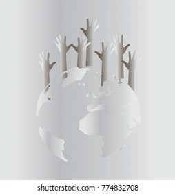 Globe of the Earth in human hands. Map side of world. Vector illustration