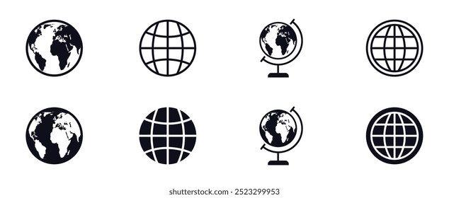 Globe earth icon big set. World icon collection. Globes with world maps. Vector illustration.