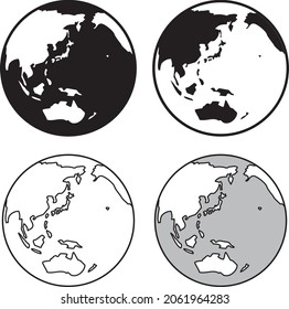 globe earth icon black and white. planet of the solar system.