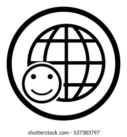 Globe earth icon in circle on white background