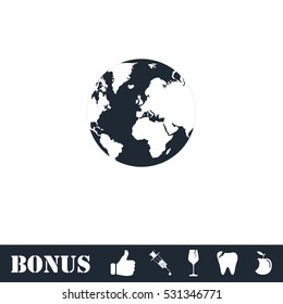Globe Earth icon flat. Vector illustration symbol and bonus pictogram