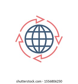 Globe earth icon with four arrouws around it. Stock Vector illustration isolated on white background.