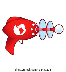 Globe or earth icon on laser raygun vector illustration in retro 1950's style