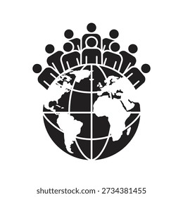 Globe earth icon with people network connection showing global community social media users and worldwide communication