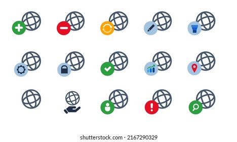 Globe earth icon set collection symbol 