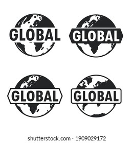 Globe and earth icon set with text. global sign design. Vector illustration