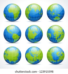 Globe earth icon set vector design elements