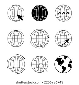 Globe earth icon set. World map icons. Elements for mobile concept and web apps. Vector illustration isolated on white background.