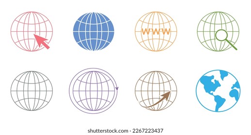 Globe earth icon set. World map icons. Elements for mobile concept and web apps. Vector illustration isolated on white background.