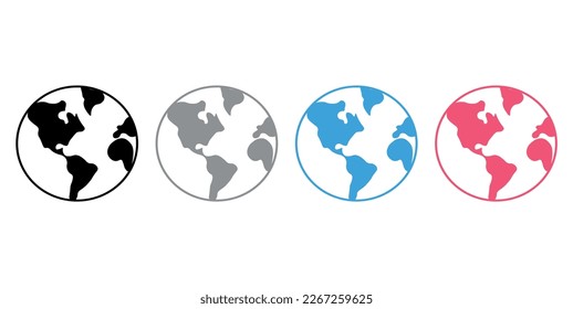 Globe earth icon set. World map icons. Elements for mobile concept and web apps. Vector illustration isolated on white background.