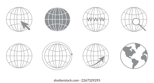 Globe earth icon set. World map icons. Elements for mobile concept and web apps. Vector illustration isolated on white background.