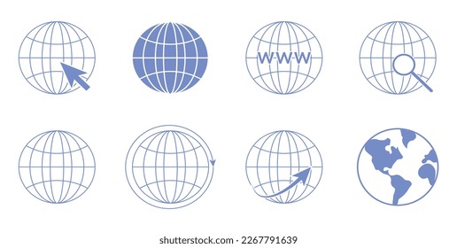 Globe earth icon set. World map icons. Elements for mobile concept and web apps. Vector illustration isolated on white background.