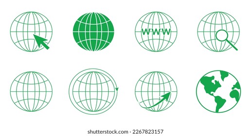 Globe earth icon set. World map icons. Elements for mobile concept and web apps. Vector illustration isolated on white background.