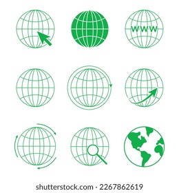 Juego de iconos de tierra de globo. Iconos de mapas del mundo. Elementos para el concepto móvil y aplicaciones web. Ilustración vectorial aislada en fondo blanco.